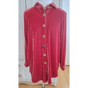 Soft surroundings Blouse Tunic Dress Shirt Artsy Earthy Red Velour Sz S NWT